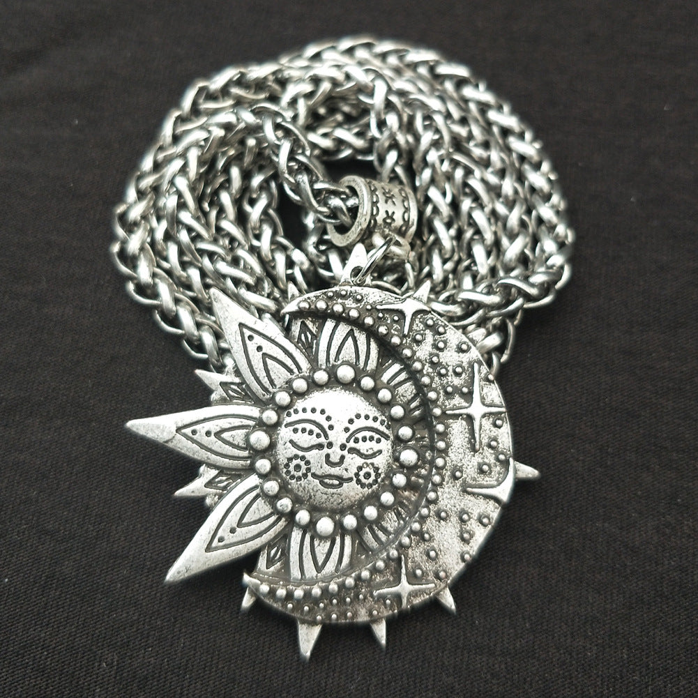 Sun Smiling Face and Celestial Necklace Mandala Flower Pendant Viking Jewelry for Men and Women