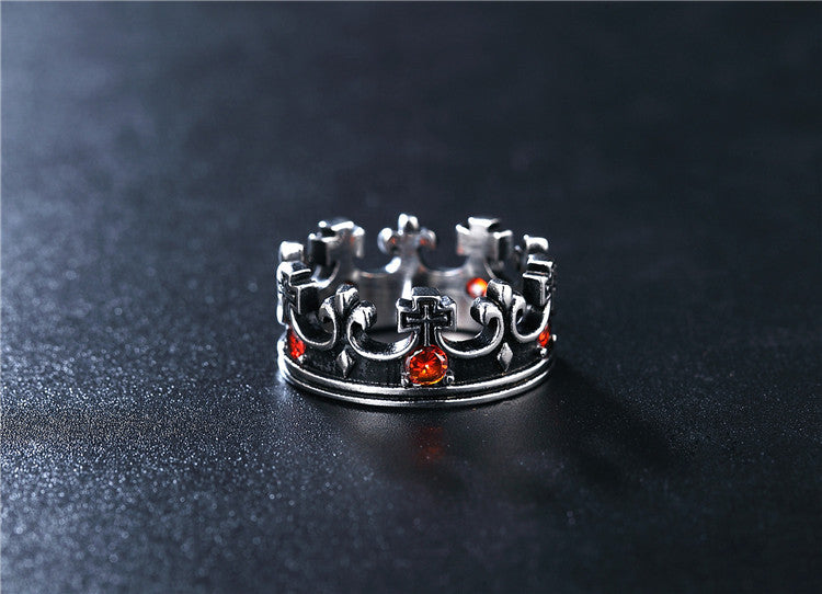 Gothic Titanium Retro Ring with Zircon Gem for Men and Women