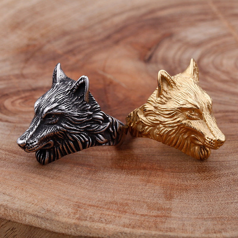 Dominating Men's 18K Gold Electroplated Stainless Steel Wolf Head Ring