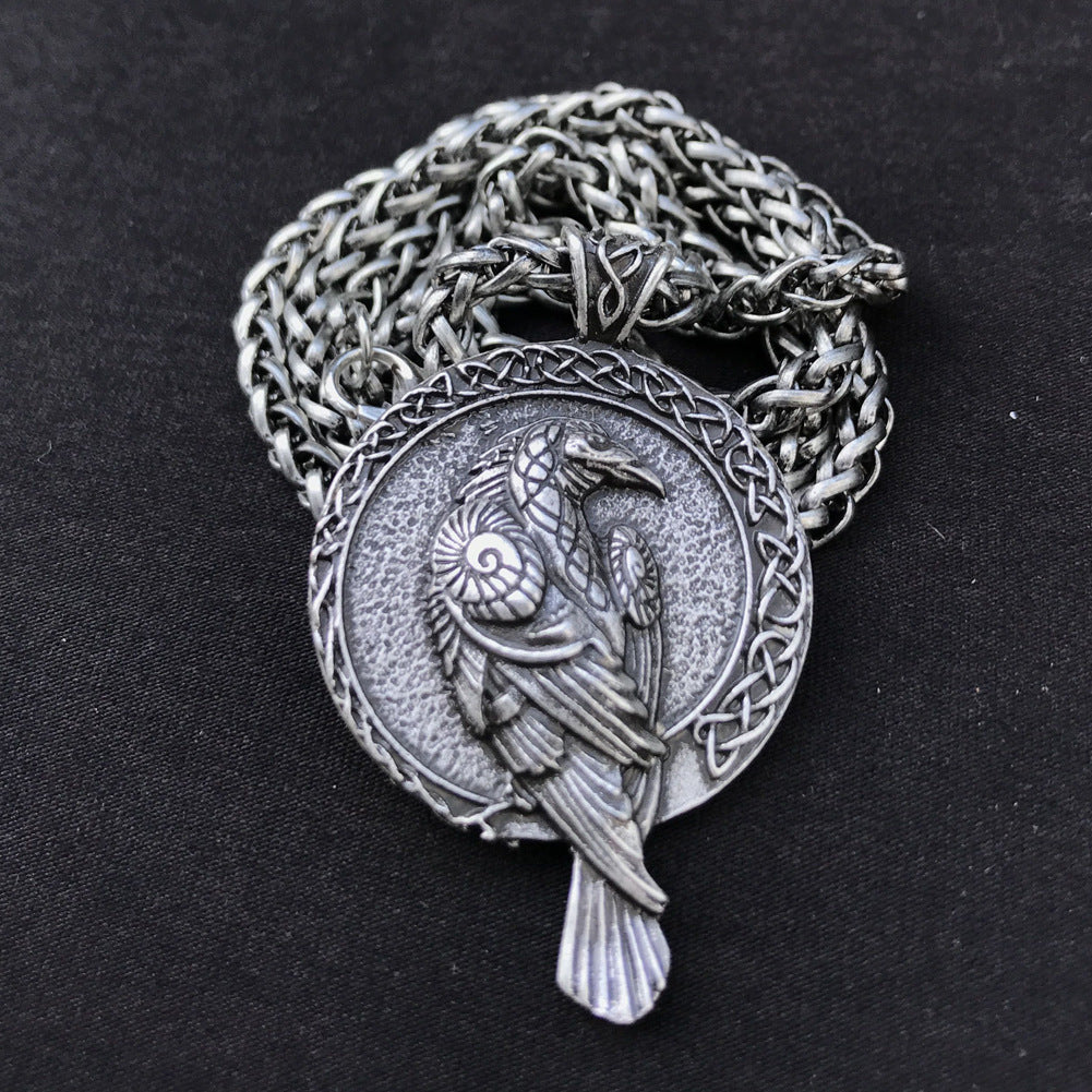 Wholesale Men's Nordic Crow Pendant Necklace with Celtic Inspired Amulet