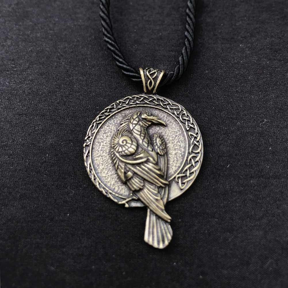 Wholesale Men's Nordic Crow Pendant Necklace with Celtic Inspired Amulet