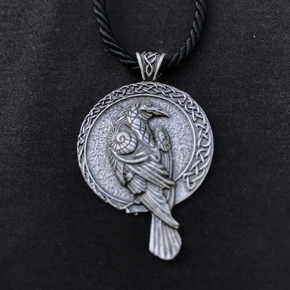 Wholesale Men's Nordic Crow Pendant Necklace with Celtic Inspired Amulet