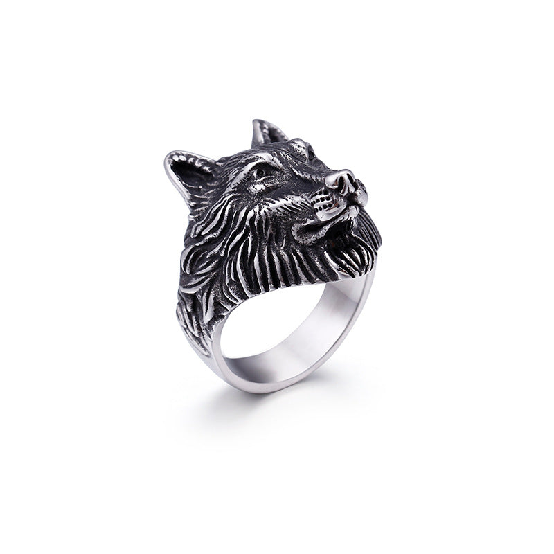 Dominating Men's 18K Gold Electroplated Stainless Steel Wolf Head Ring