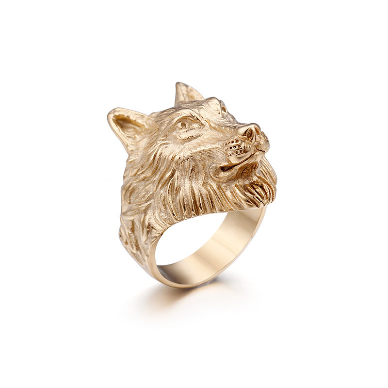 Dominating Men's 18K Gold Electroplated Stainless Steel Wolf Head Ring