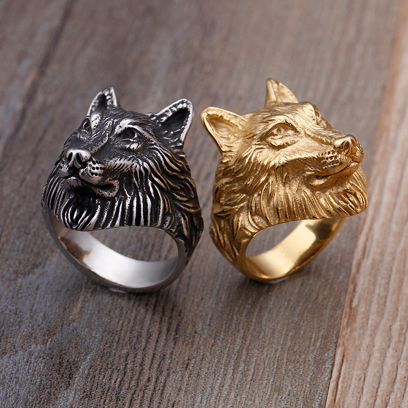 Dominating Men's 18K Gold Electroplated Stainless Steel Wolf Head Ring