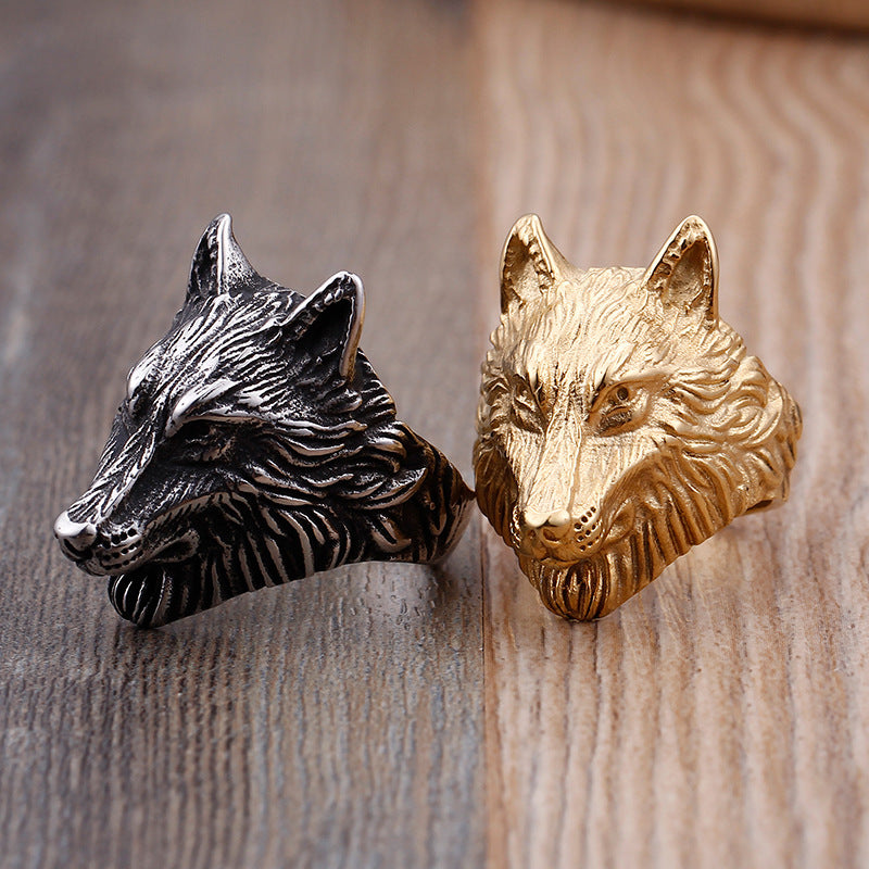 Dominating Men's 18K Gold Electroplated Stainless Steel Wolf Head Ring