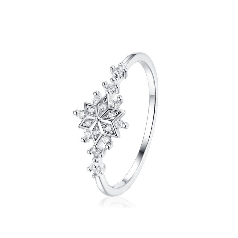 Christmas Rhombus Snowflake Zircon Sterling Silver Ring