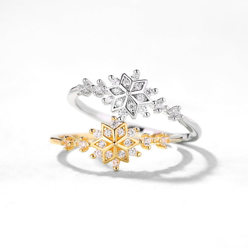 Christmas Rhombus Snowflake Zircon Sterling Silver Ring