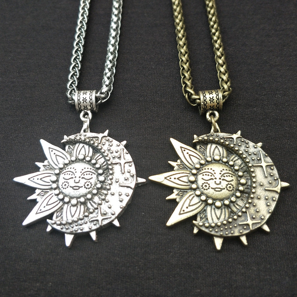 Sun Smiling Face and Celestial Necklace Mandala Flower Pendant Viking Jewelry for Men and Women