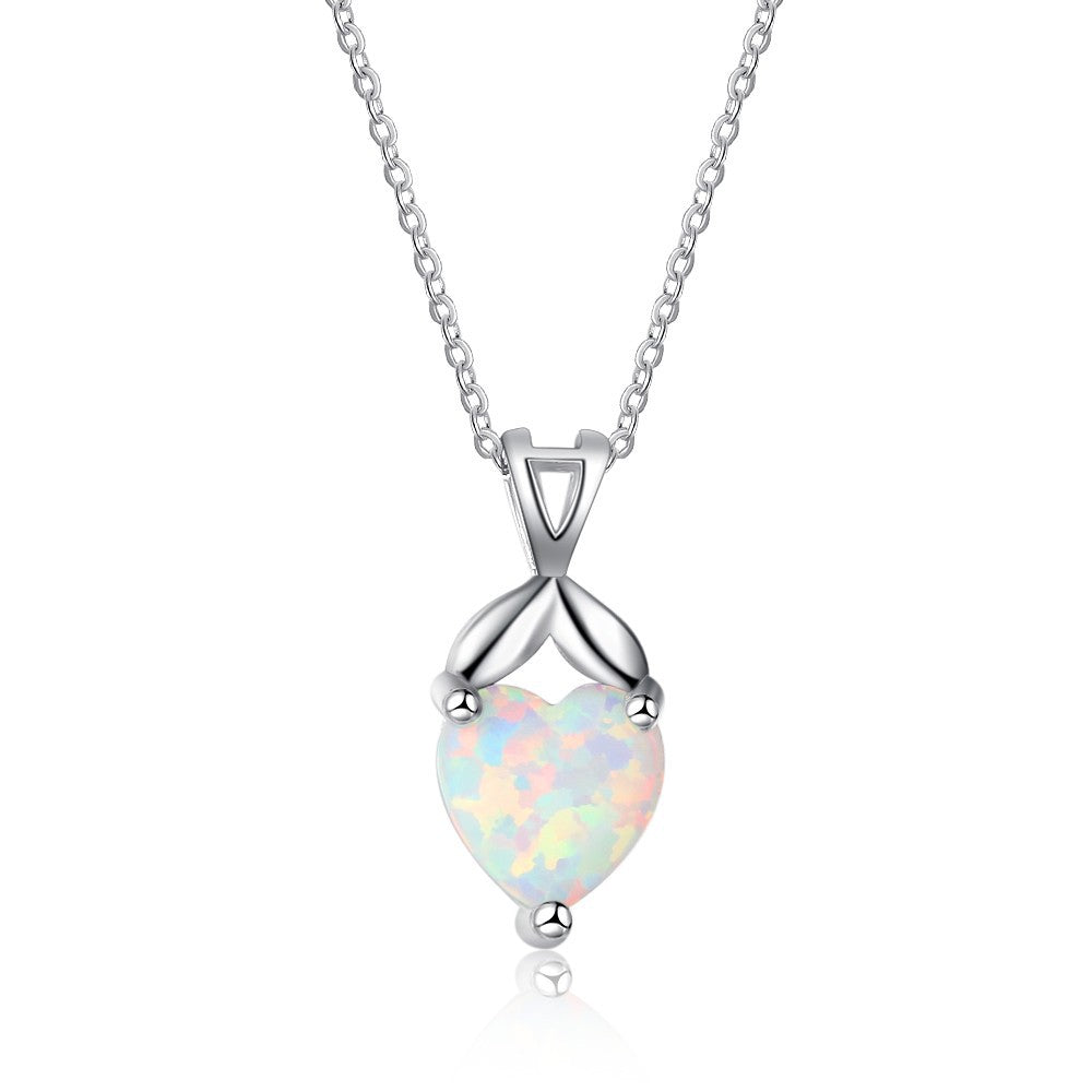 Heart Shape Opal Sterling Silver Necklace