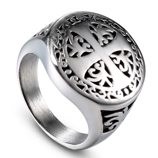 Punk-Inspired Stainless Steel Cross Ring for Men - Wholesale Fashion Accessory