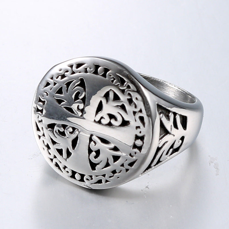 Stainless Steel Retro Punk Cross Ring for Men - Creative Wholesale Accessory