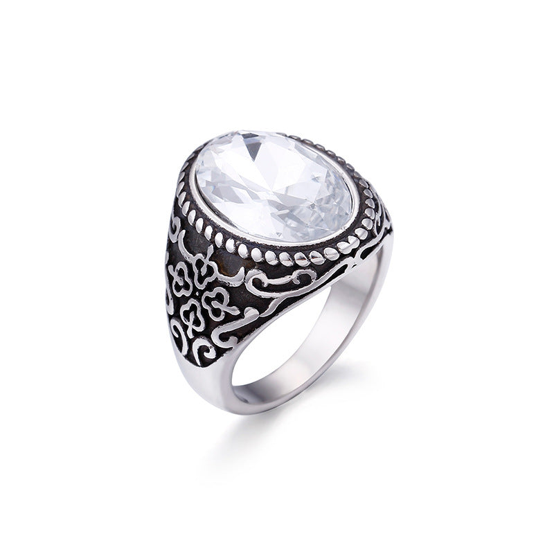 Nordic Warrior Men's Titanium Steel Ring with Retro Thai Silver Style and Gemstone Accent