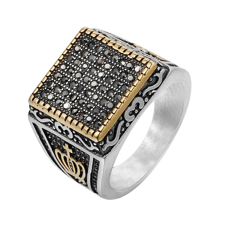 Elegant Zircon Square Titanium Steel Ring for Men and Women's Jewelry