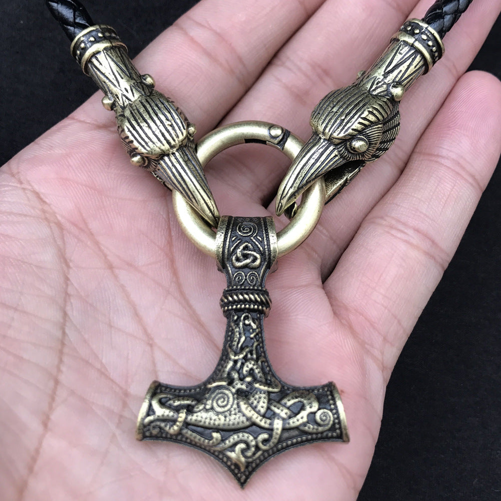 Viking Warrior Hammer Pendant Necklace for Men in Norse Mythology