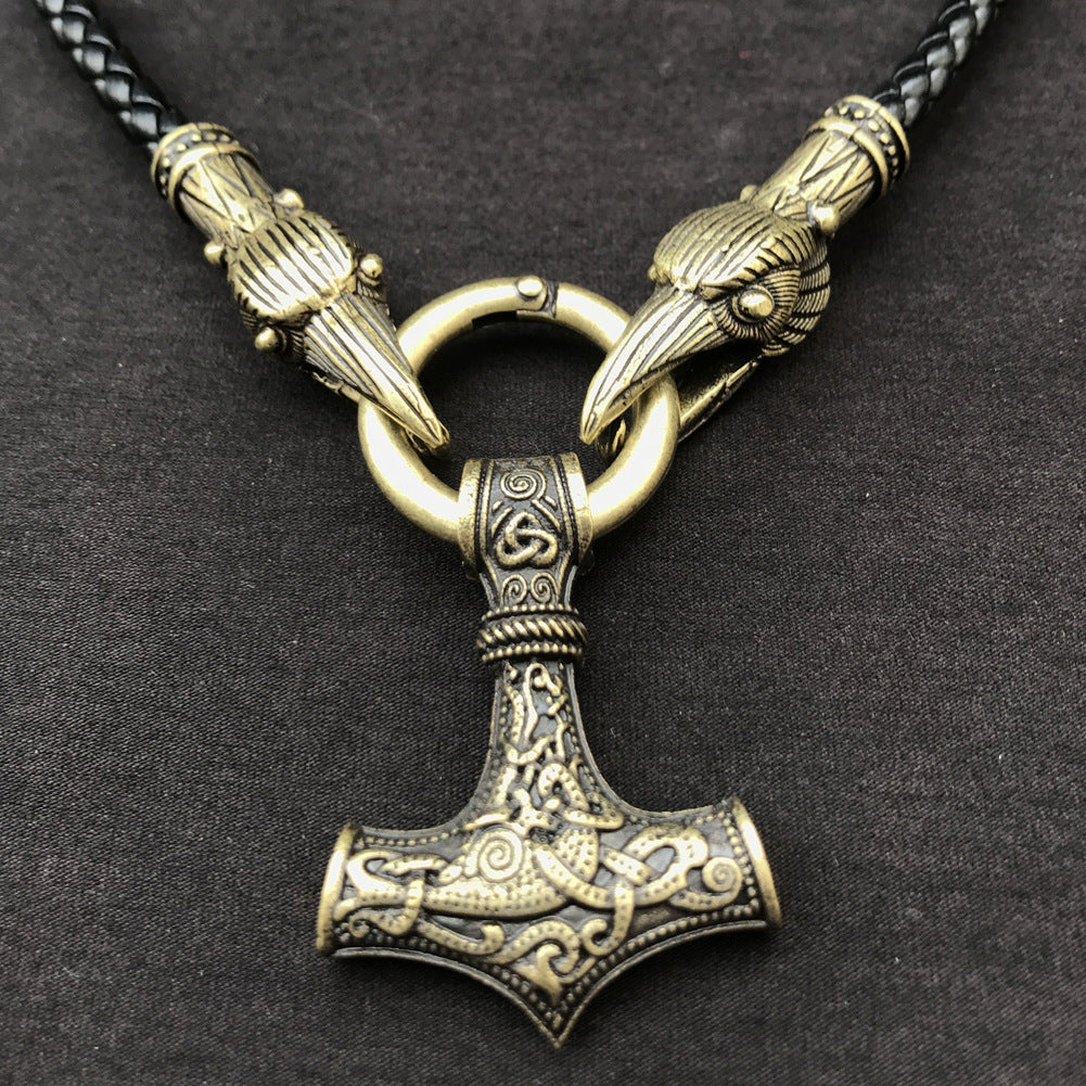 Viking Warrior Hammer Pendant Necklace for Men in Norse Mythology