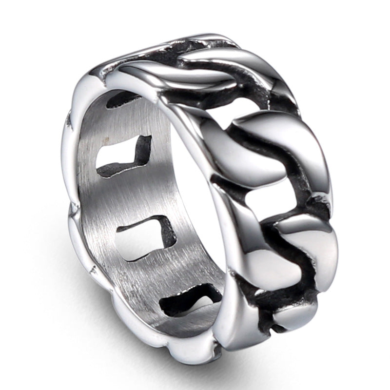 Men's Personalized Titanium Steel Locomotive Style Ring - European and American Fashion Chain Design