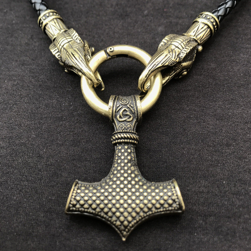 Viking Warrior Hammer Pendant Necklace for Men in Norse Mythology