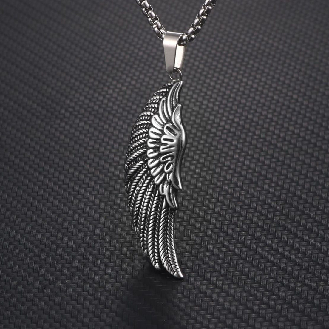 Punk-Inspired Titanium Steel Feather Pendant for Men - Retro Personalized Jewelry