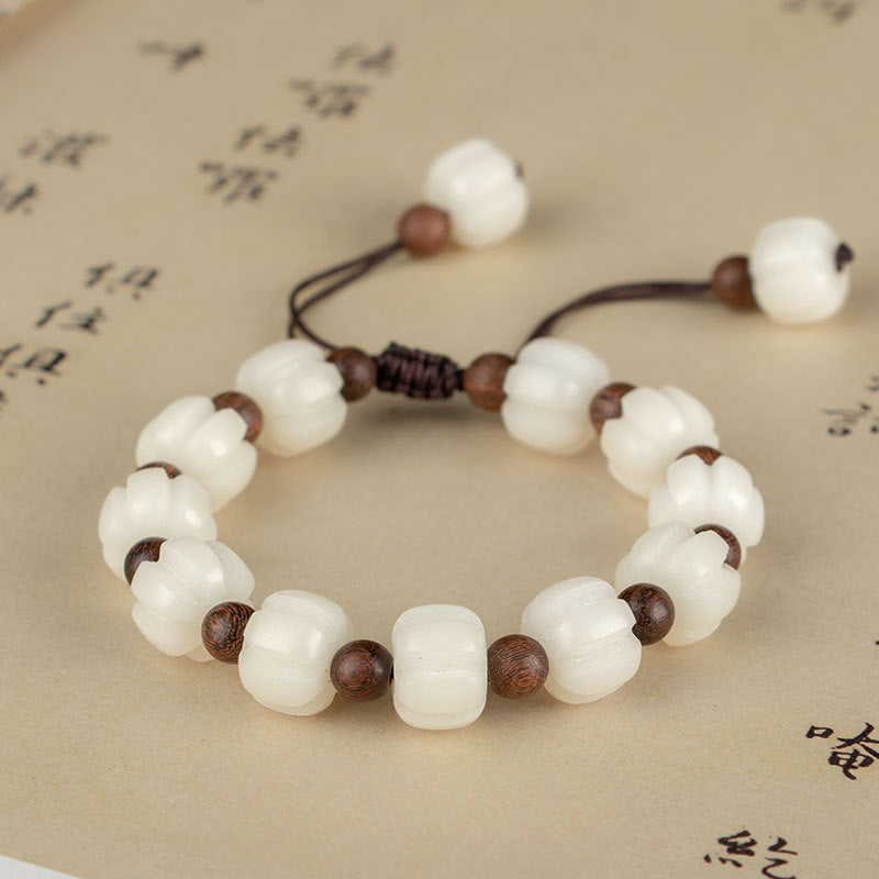 Fortune's Favor Sterling Silver Bracelet with White Jade and Sandalwood