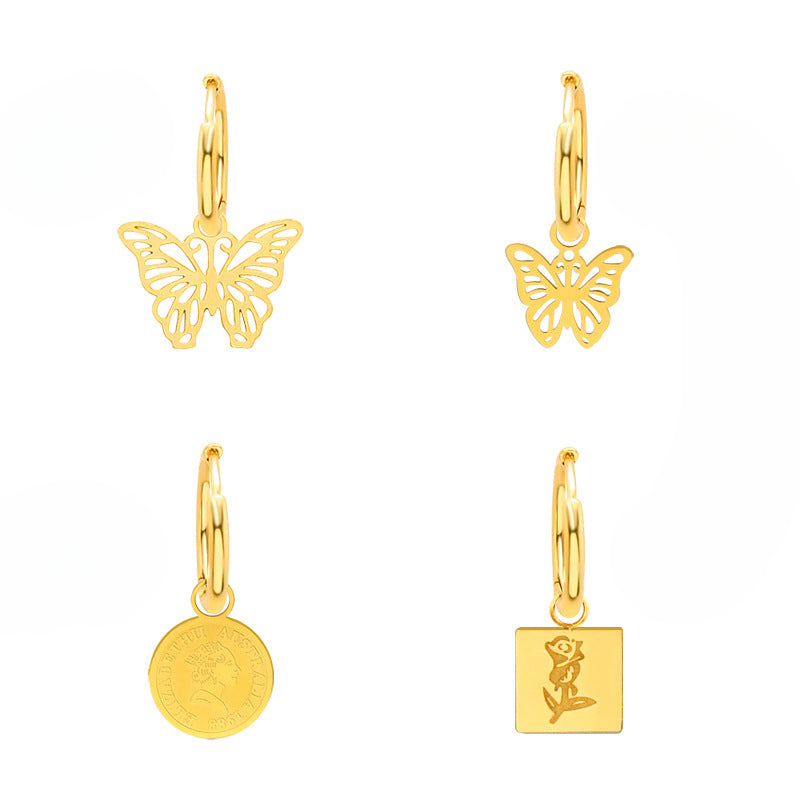 Golden Butterfly Portrait Earrings - Elegant Titanium Steel Jewelry