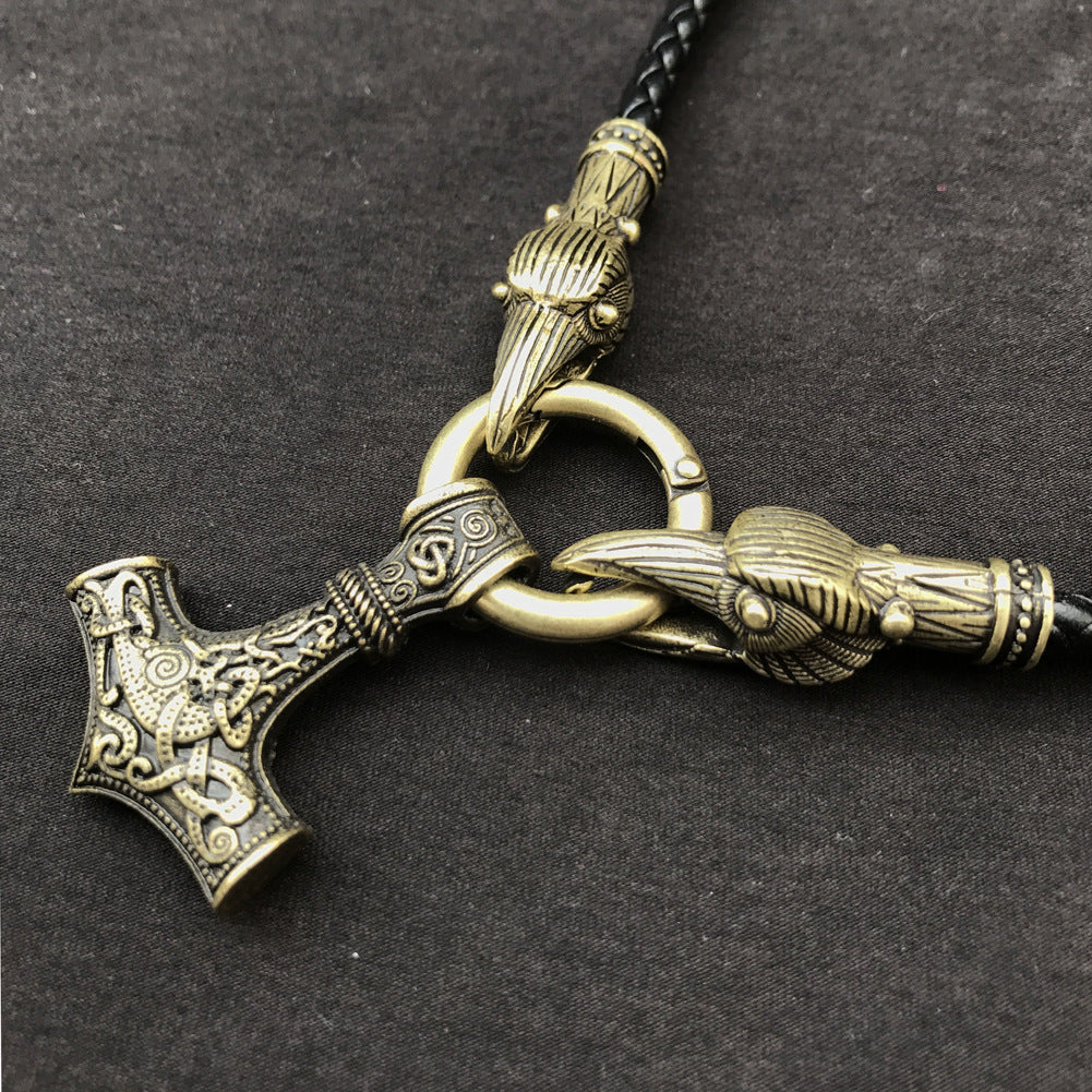 Viking Warrior Hammer Pendant Necklace for Men in Norse Mythology