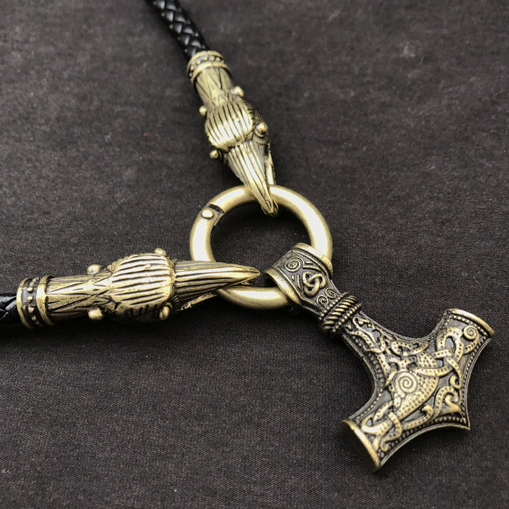 Viking Warrior Hammer Pendant Necklace for Men in Norse Mythology