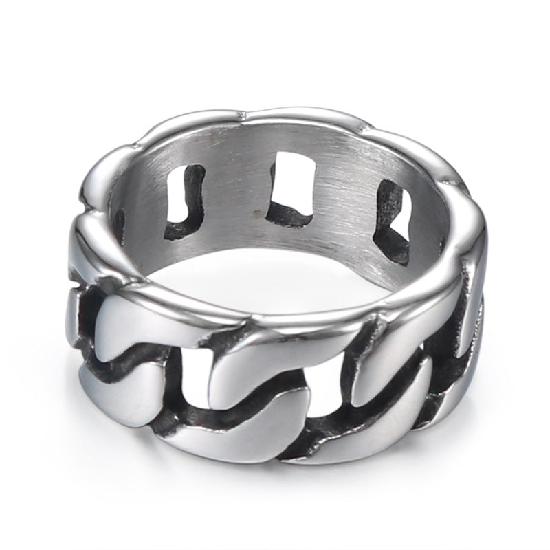 Men's Personalized Titanium Steel Locomotive Style Ring - European and American Fashion Chain Design