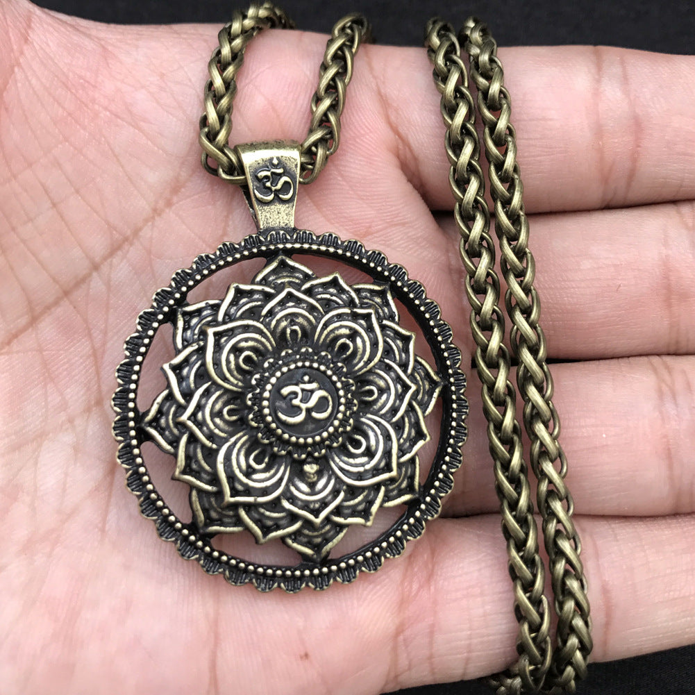 Enigmatic Norse Legacy Metal Mandala Necklace for Men