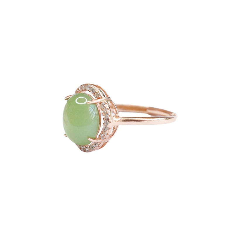 The Fortune's Favor Collection: Sterling Silver Petal Zircon Ring with Hetian Jade