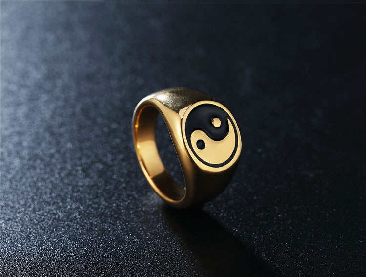 Black and White Yin Yang Men's Titanium Steel Ring - Wholesale Jewelry for Foreign Trade