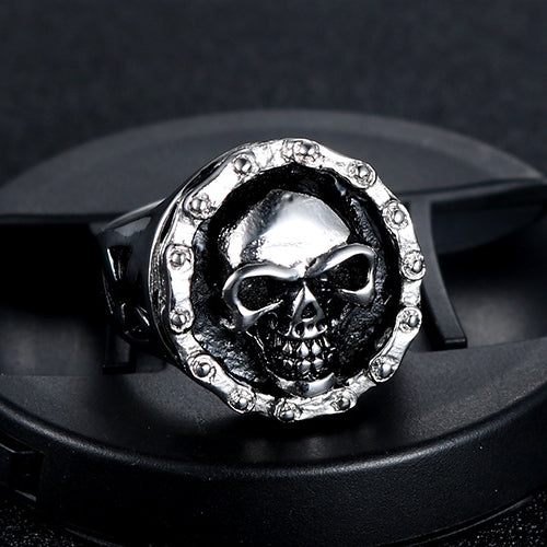 Titanium Steel Skull Chain Ring for Men - European and American Punk Fashion