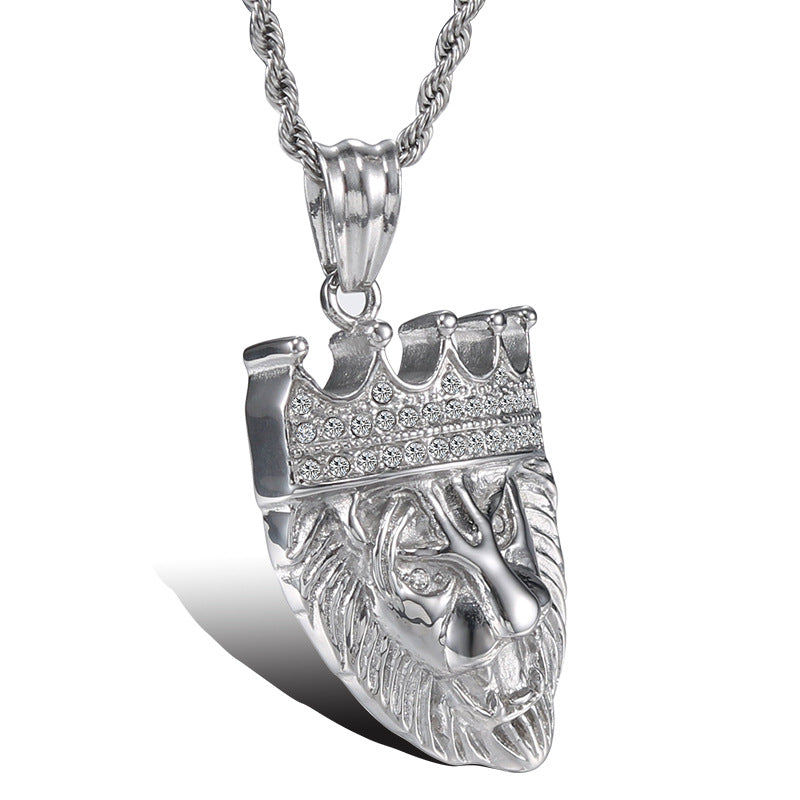 Titanium Steel Lion Head Pendant for Men - Crown Design Fashion Accessory