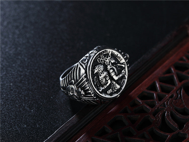 Anubis Mythical Beast Men's Vintage Titanium Steel Ring