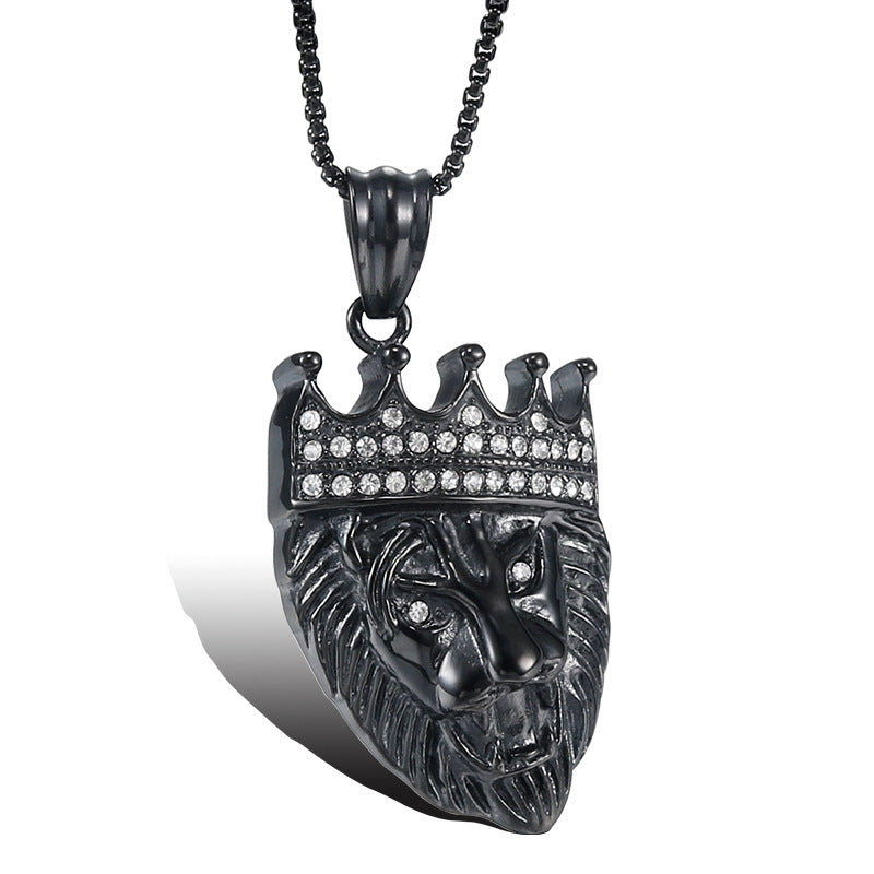 Titanium Steel Lion Head Pendant for Men - Crown Design Fashion Accessory