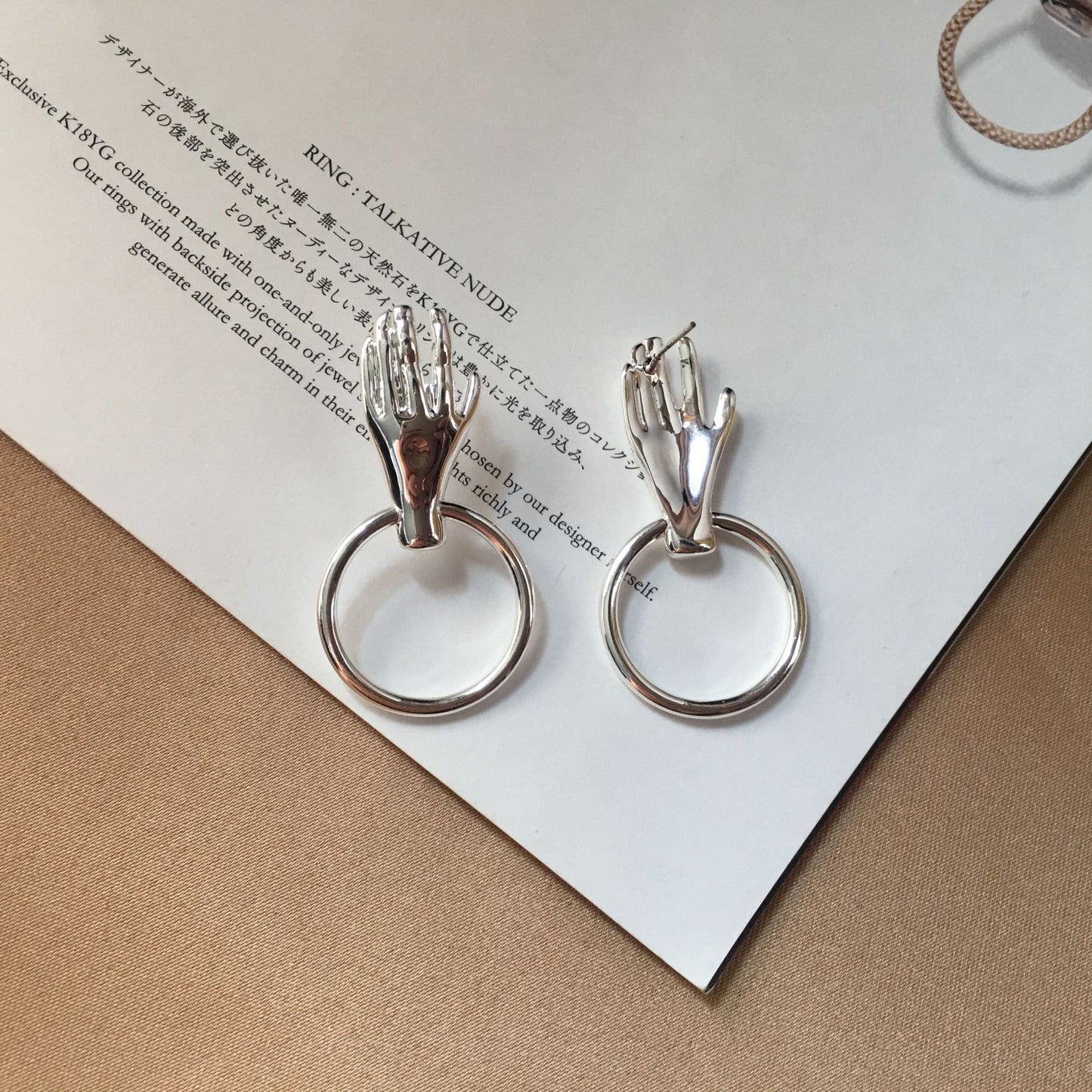 INS Palm Ring Earrings with Personalized Japanese and Korean Flair