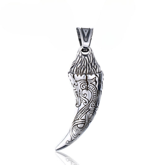 Vintage-Inspired Titanium Steel Wolf Tooth Pendant for Men - European and American Totem Jewelry