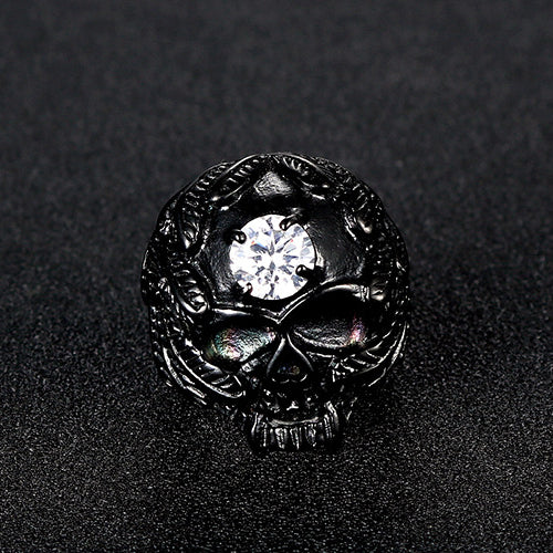 Trendy Retro Punk Skull Ring for Men - Zircon-Encrusted Titanium Steel Wholesale