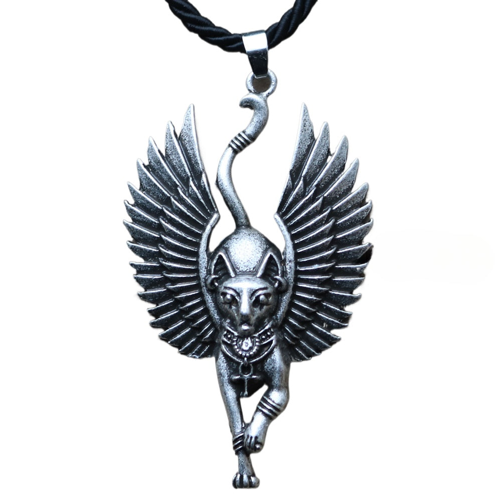 Ancient Egyptian Bastet Cat Necklace with Egyptian Sphinx Pendant - Norse Legacy Collection