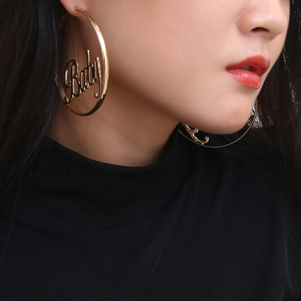 Women's Retro Geometric Hollow Earrings with Minimalist Letter Design