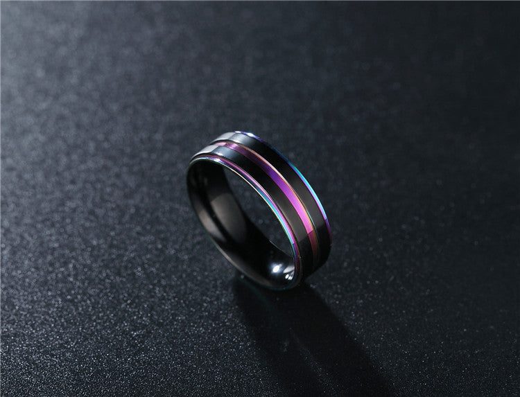 Colorful Striped Men's Titanium Steel Ring