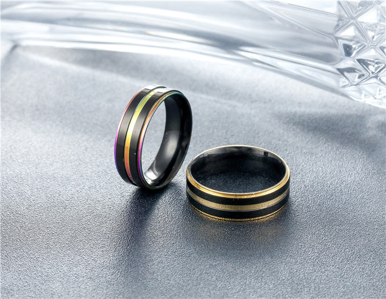 Colorful Striped Men's Titanium Steel Ring