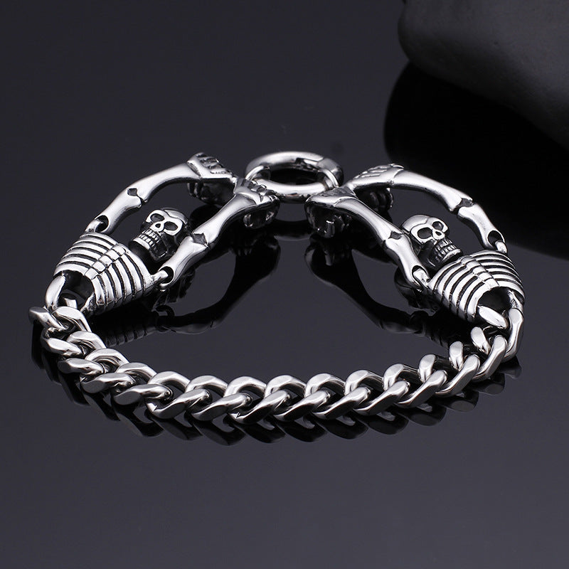 Rebellious Skull Titanium Steel Men's Bracelet - Bold Punk Style Jewelry for the Modern Man