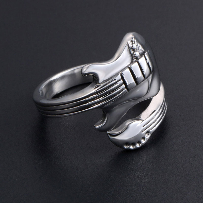 Personalized Retro Titanium Steel Guitar Ring for Couples - Rock Music Inspired