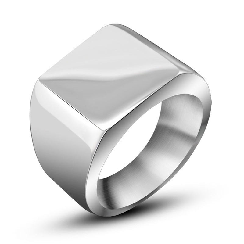 Men's Personalized Smooth Titanium Steel Flat Square Ring - European and American Design