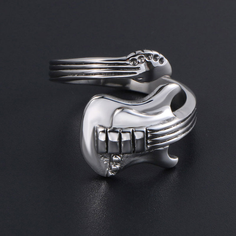 Personalized Retro Titanium Steel Guitar Ring for Couples - Rock Music Inspired