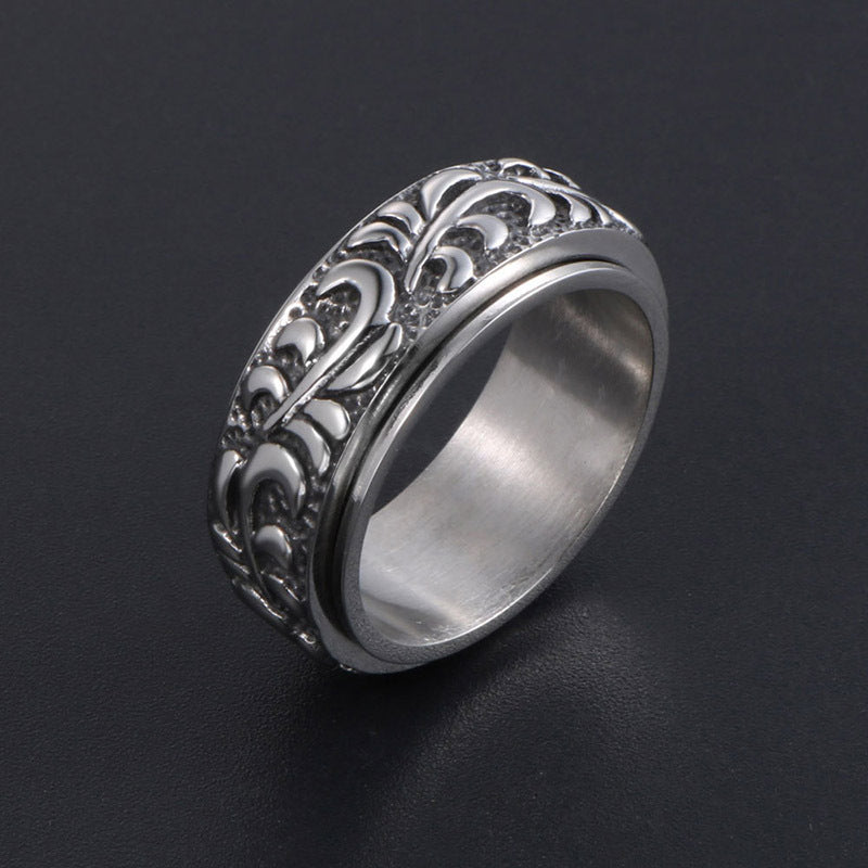 Men's Rotatable Vintage Titanium Steel Ring, Cross-Border Amazon Stainless Steel Design