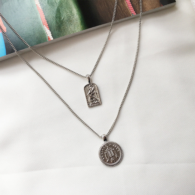 Double Layered Collarbone Chain Necklace with Gold Coin Portrait - Vienna Verve Collection