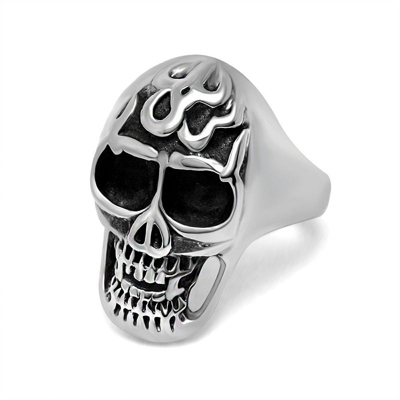 Titanium Steel Flame Skull Ring - Men's Personalized Fashion Accessory