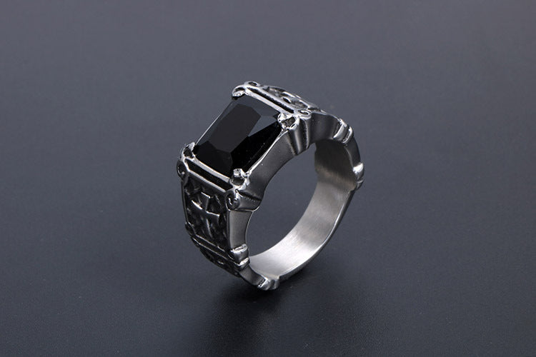 Gothic Cross Zircon Titanium Steel Ring for Men – Bold Nightclub Accessory for Women’s Index Finger